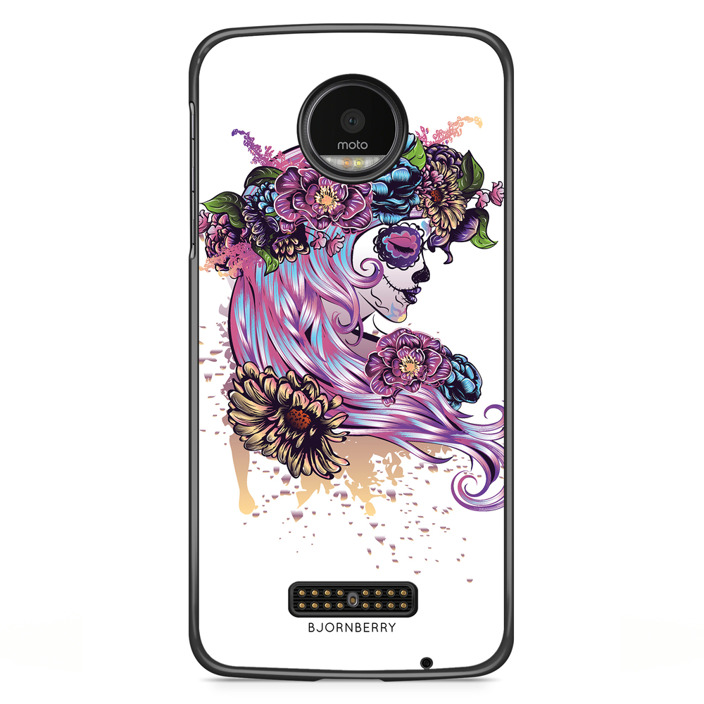 Motorola Moto Z Case - Skull Girl Flowers