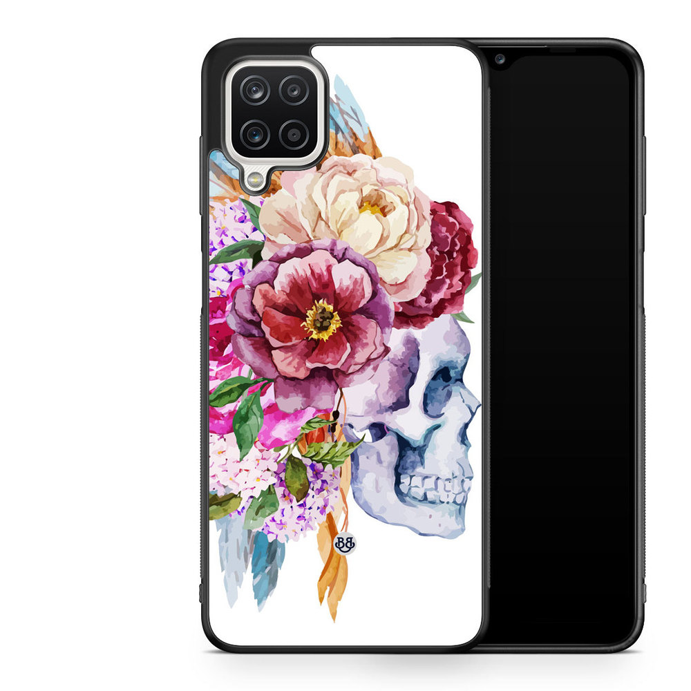 Samsung Galaxy A12 Case - Skull & Flowers