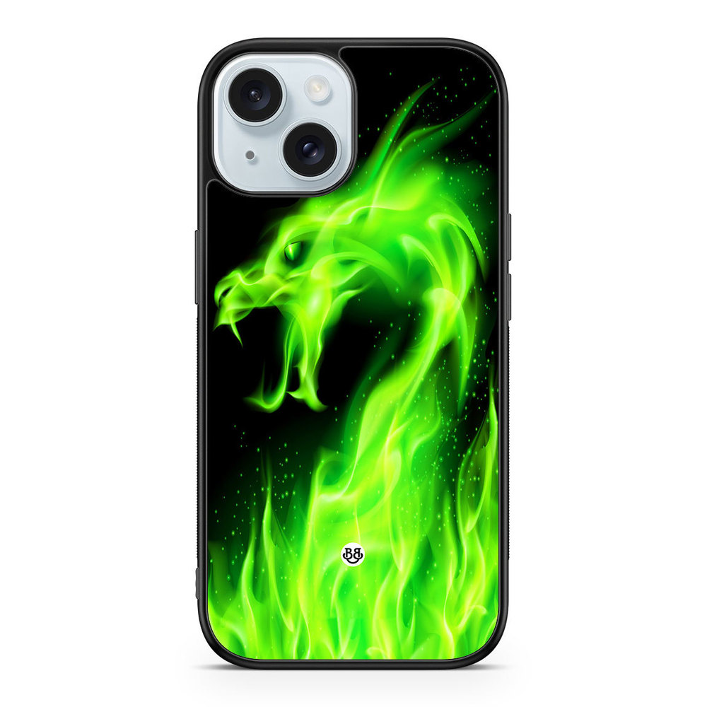 iPhone 15 Case - Green Flames Dragon