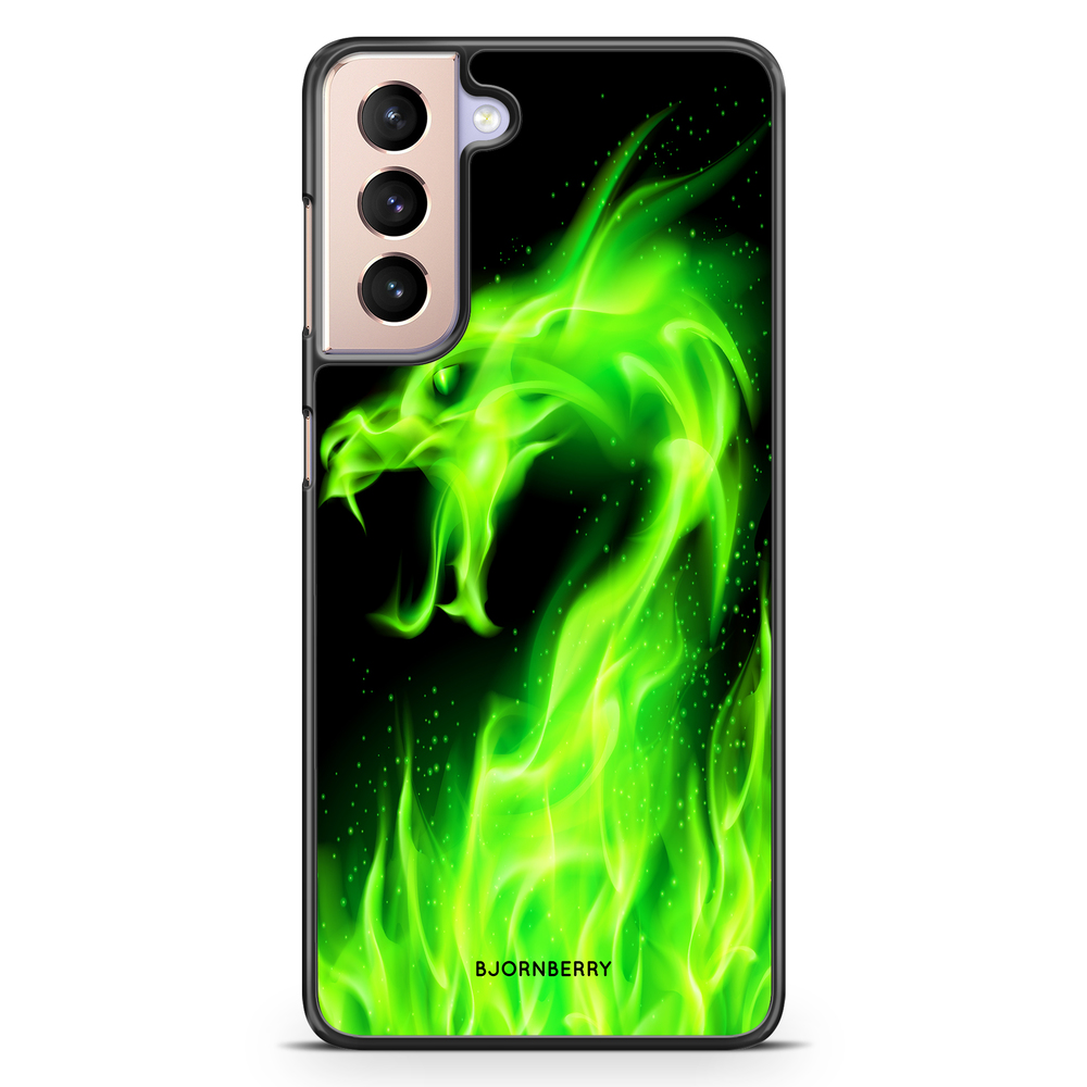 Samsung Galaxy S21 Case - Green Flames Dragon