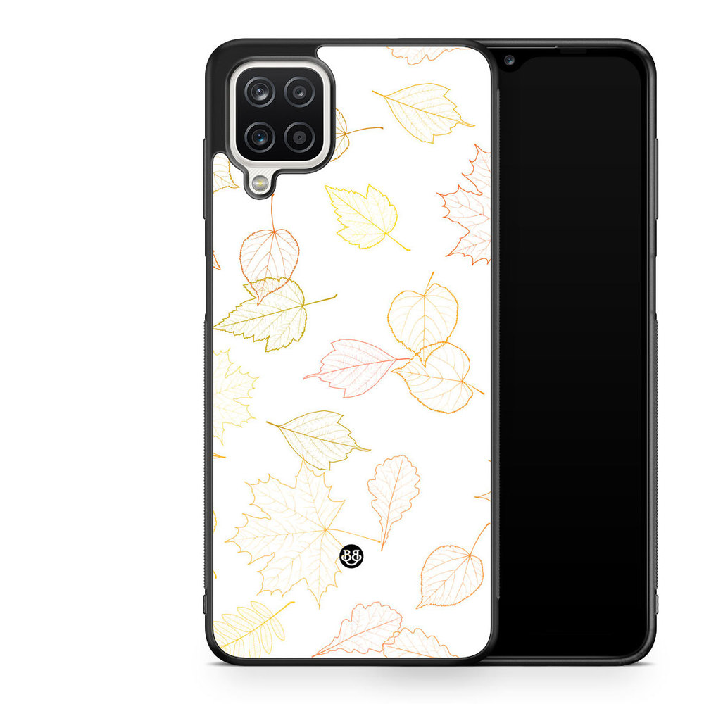 Samsung Galaxy A12 Case - Vit med Löv