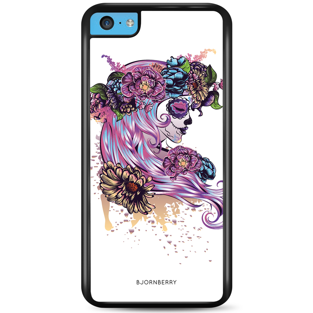 iPhone 5C Case - Skull Girl Flowers