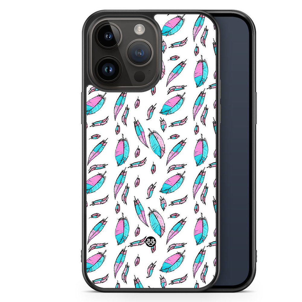 iPhone 14 Pro Max Case - Pink/Blue Feathers