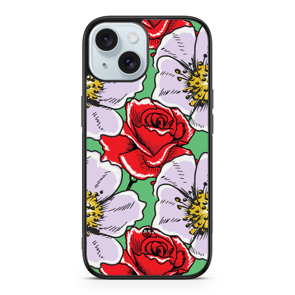 iPhone 15 Case - Red & White Floral