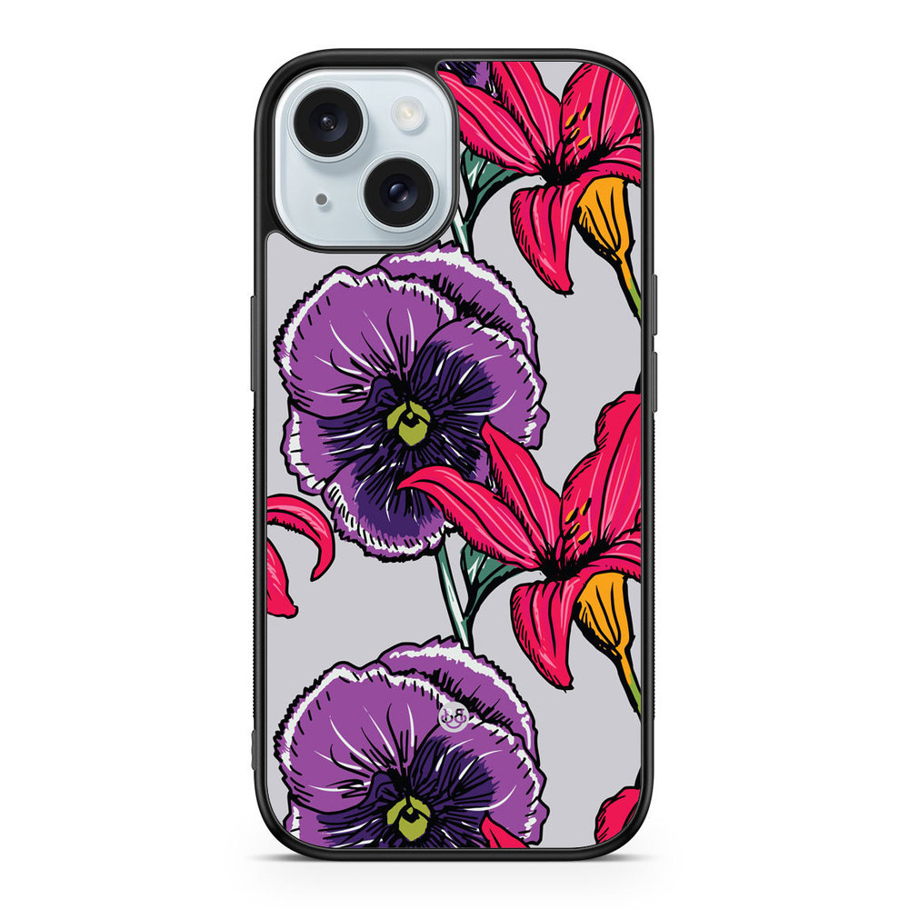 iPhone 15 Case - Purple/Cerise Floral