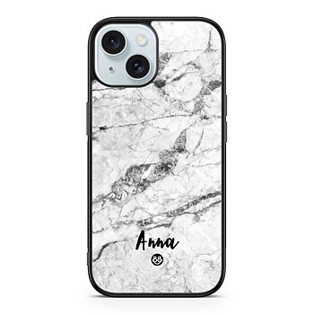 iPhone 15 Custom Case - White Marble Name