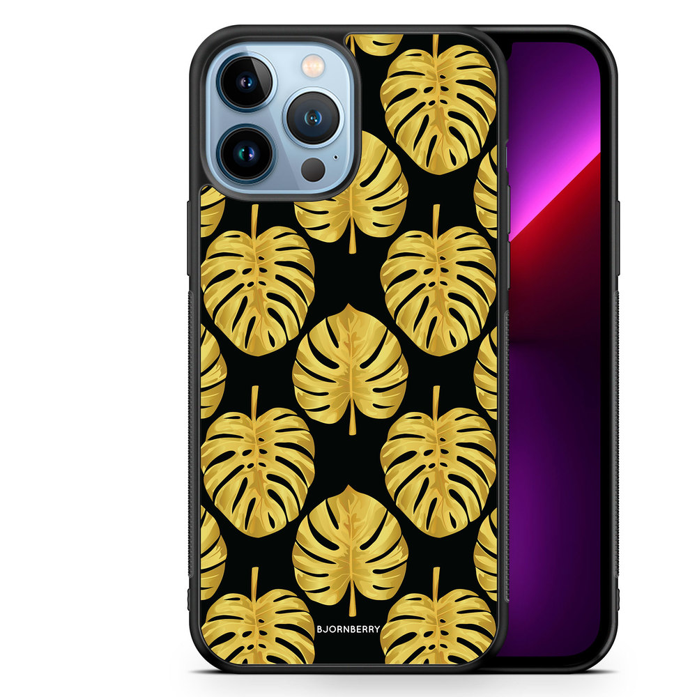 iPhone 13 Pro Max Case - Gold Monstera