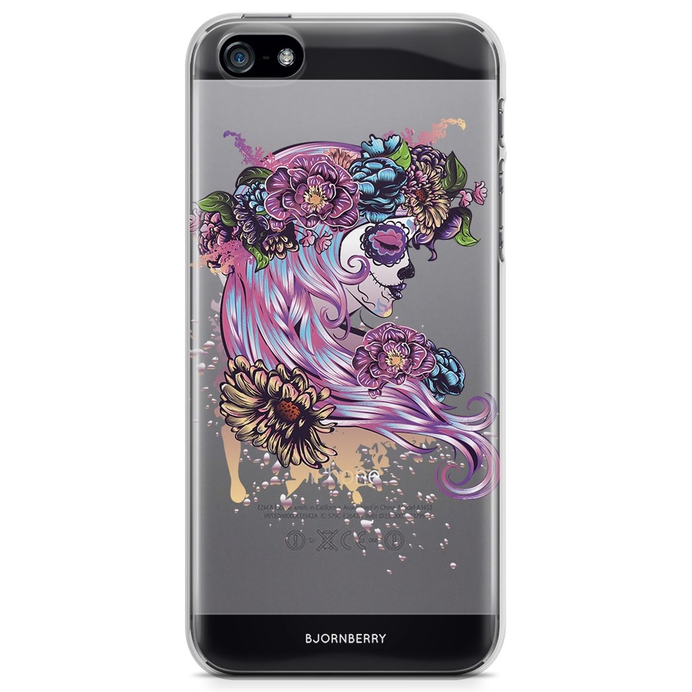 iPhone 5/5S/SE (2016) TPU Case - Skull Girl Flowers
