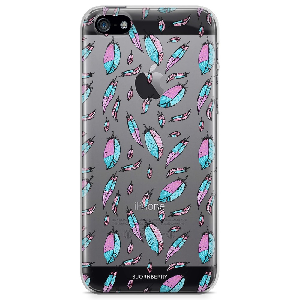 iPhone 5/5S/SE (2016) TPU Case - Pink/Blue Feathers