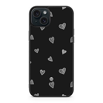 iPhone 15 Plus Skal - Black & White Hearts