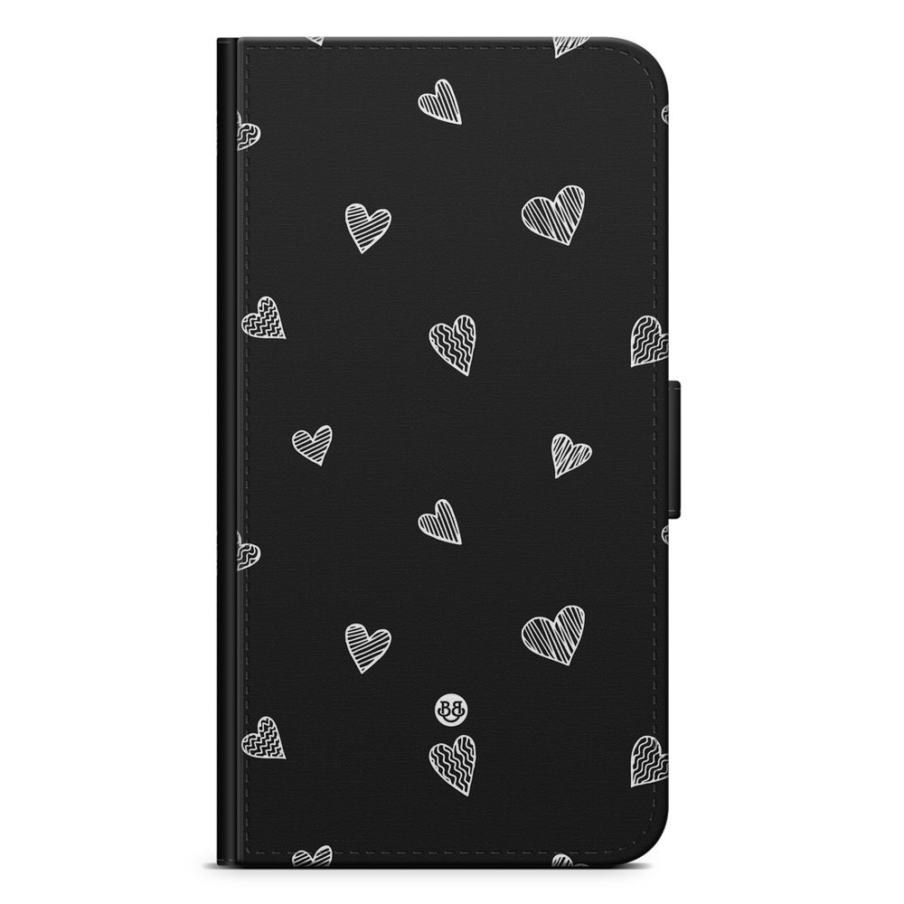 Xiaomi 12 Pro Wallet Case - Black & White Hearts