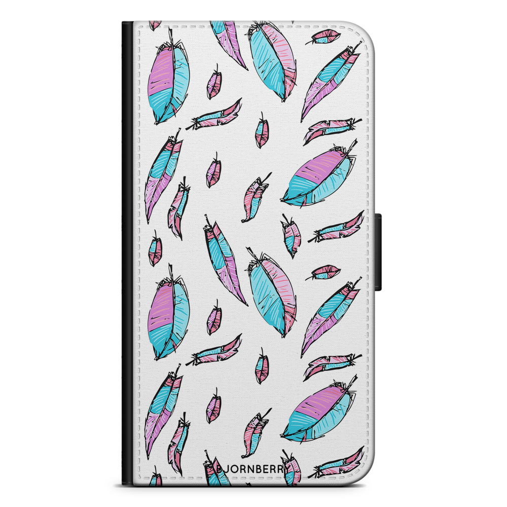 Samsung Galaxy A71 Wallet Case - Pink/Blue Feathers