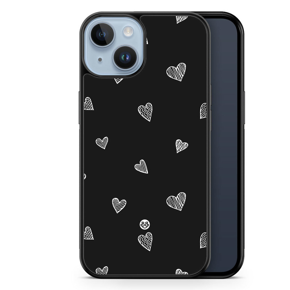 iPhone 14 Plus Skal - Black & White Hearts
