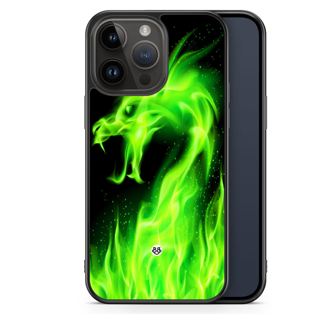iPhone 14 Pro Max Case - Green Flames Dragon