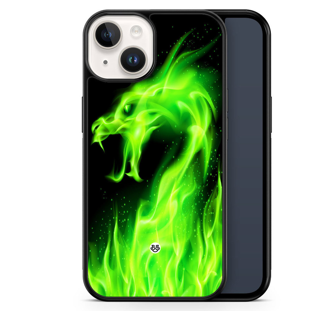 iPhone 14 Case - Green Flames Dragon