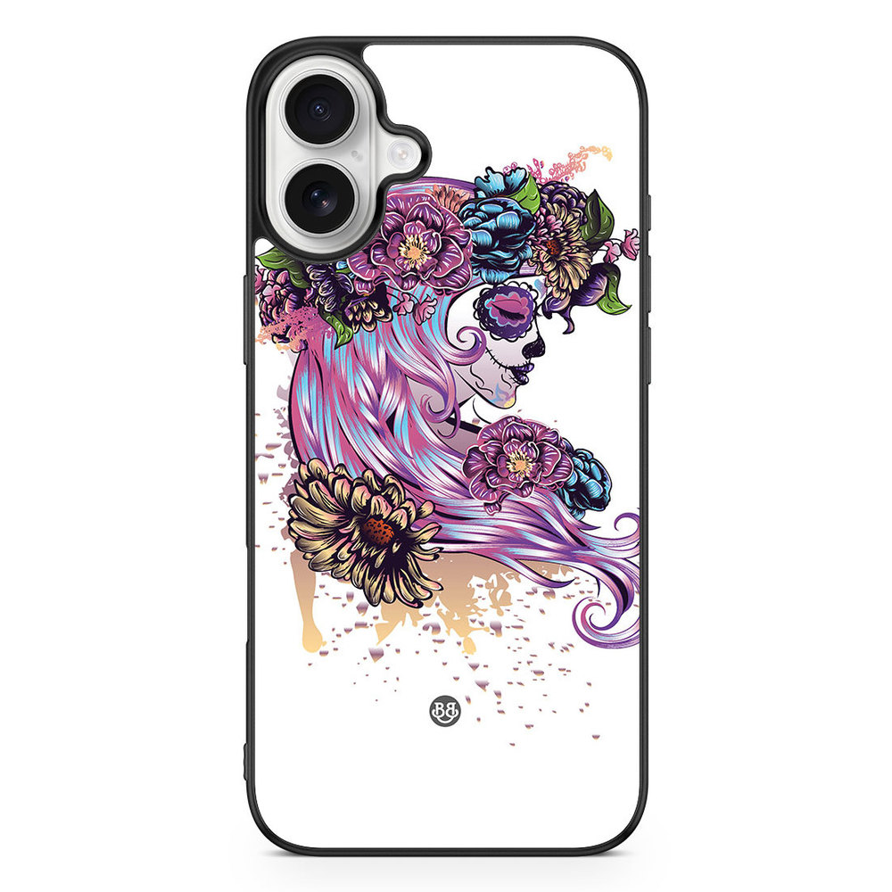 iPhone 16 Plus Case - Skull Girl Flowers