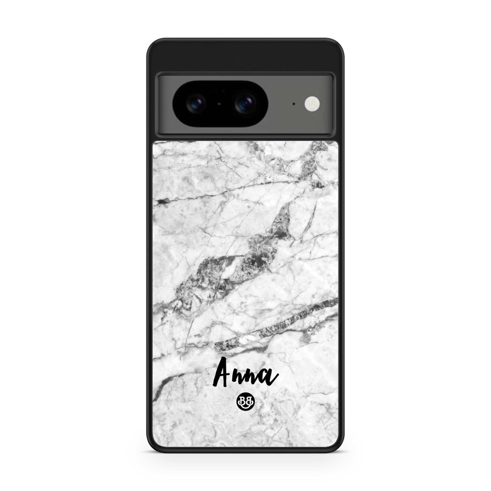 Google Pixel 8 Custom Skal - White Marble Name