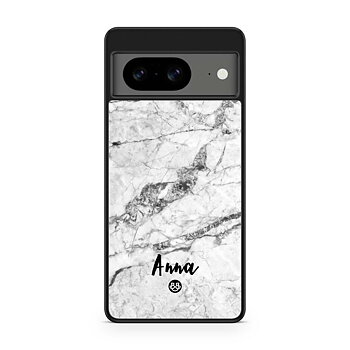Google Pixel 8 Custom Skal - Vit Marmor Namn