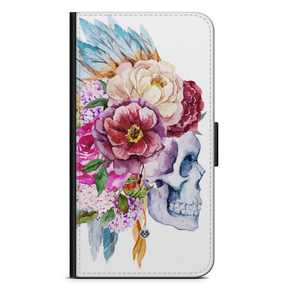 iPhone 14 Pro Max Wallet Case - Skull & Flowers