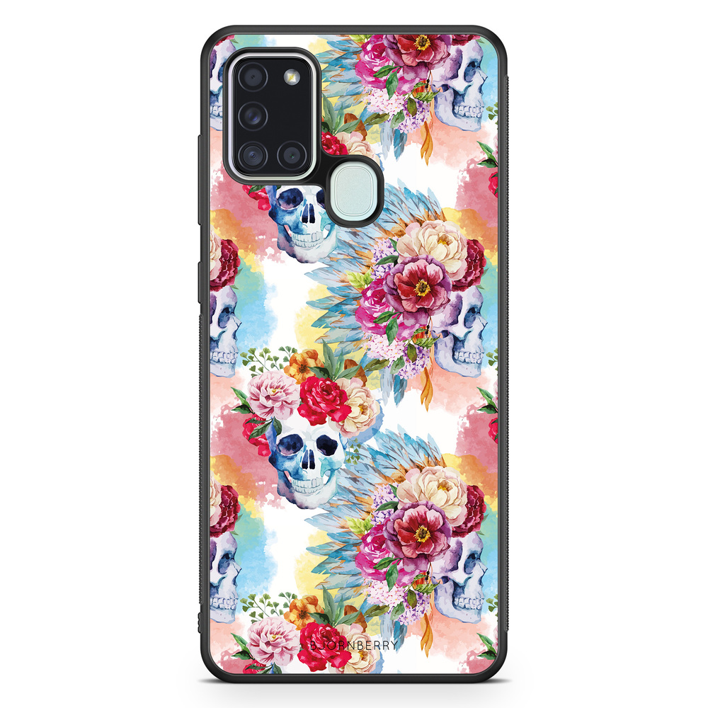 Samsung Galaxy A21s Case - Skulls And Flowers