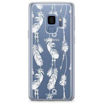 Samsung Galaxy S9 Fashion Skal - Vita Fjädrar