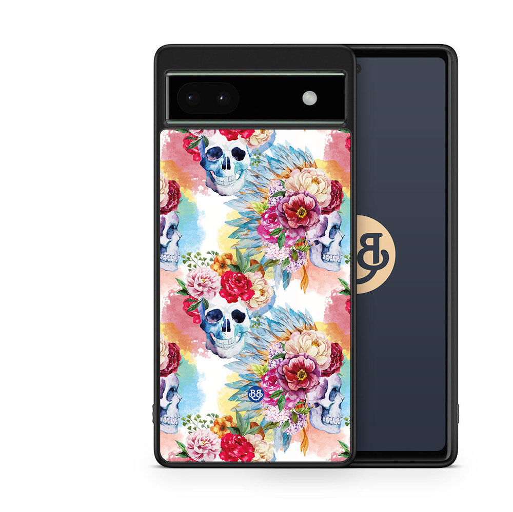 Google Pixel 6a Case - Skulls And Flowers