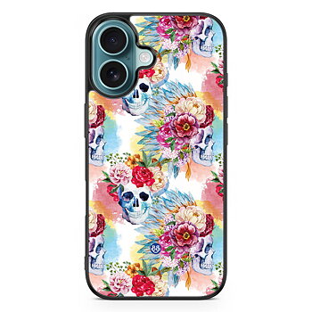 iPhone 16 Skal - Dödskallar & Blommor