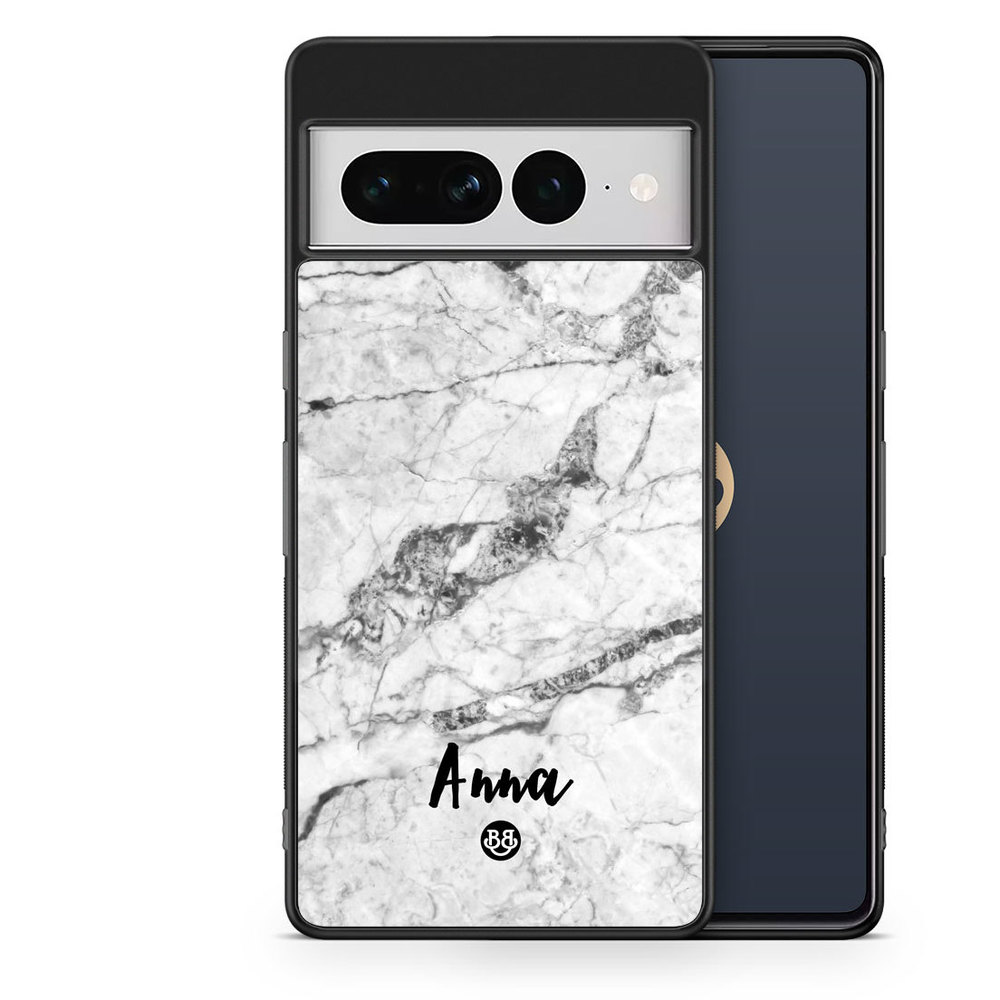 Google Pixel 7 Pro Custom Case - White Marble Name