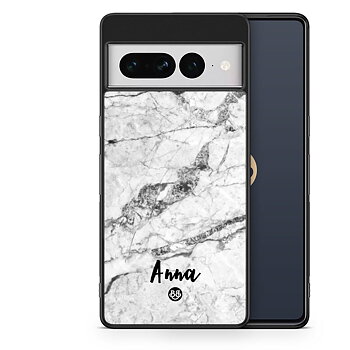 Google Pixel 7 Pro Custom Skal - Vit Marmor Namn