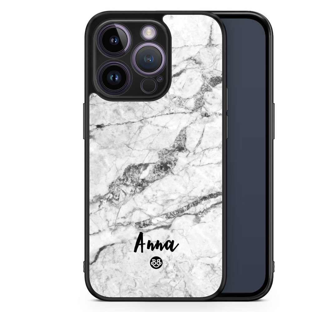 iPhone 14 Pro Custom Case - White Marble Name