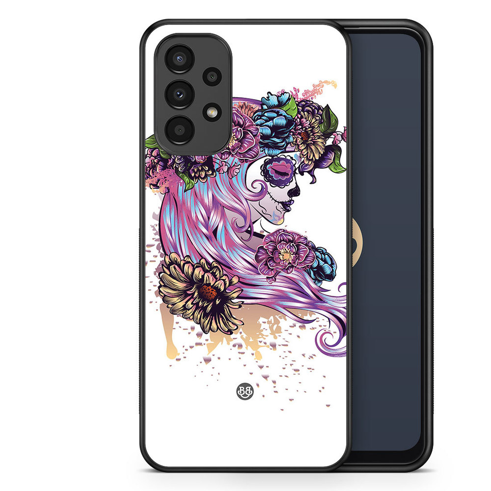 Samsung Galaxy A13 Case - Skull Girl Flowers