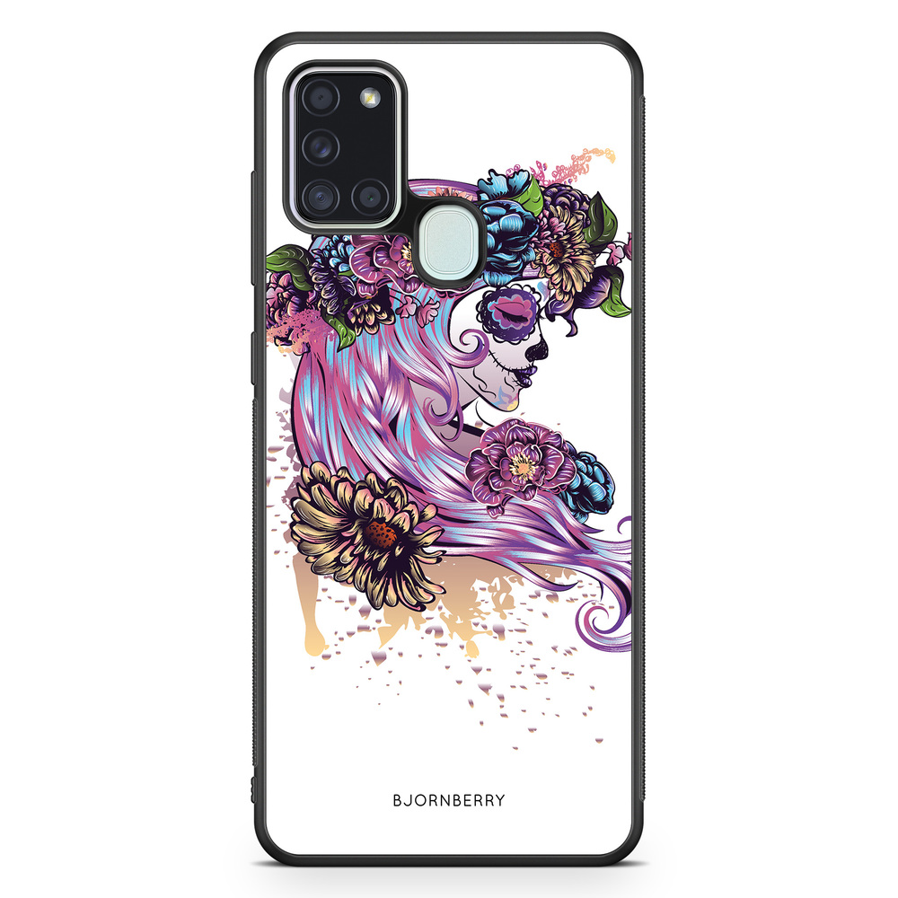 Samsung Galaxy A21s Case - Skull Girl Flowers