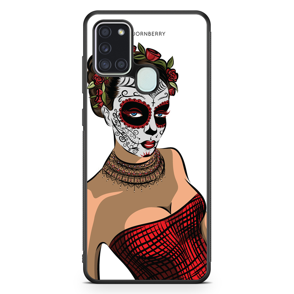 Samsung Galaxy A21s Case - Skull Mask Flowers