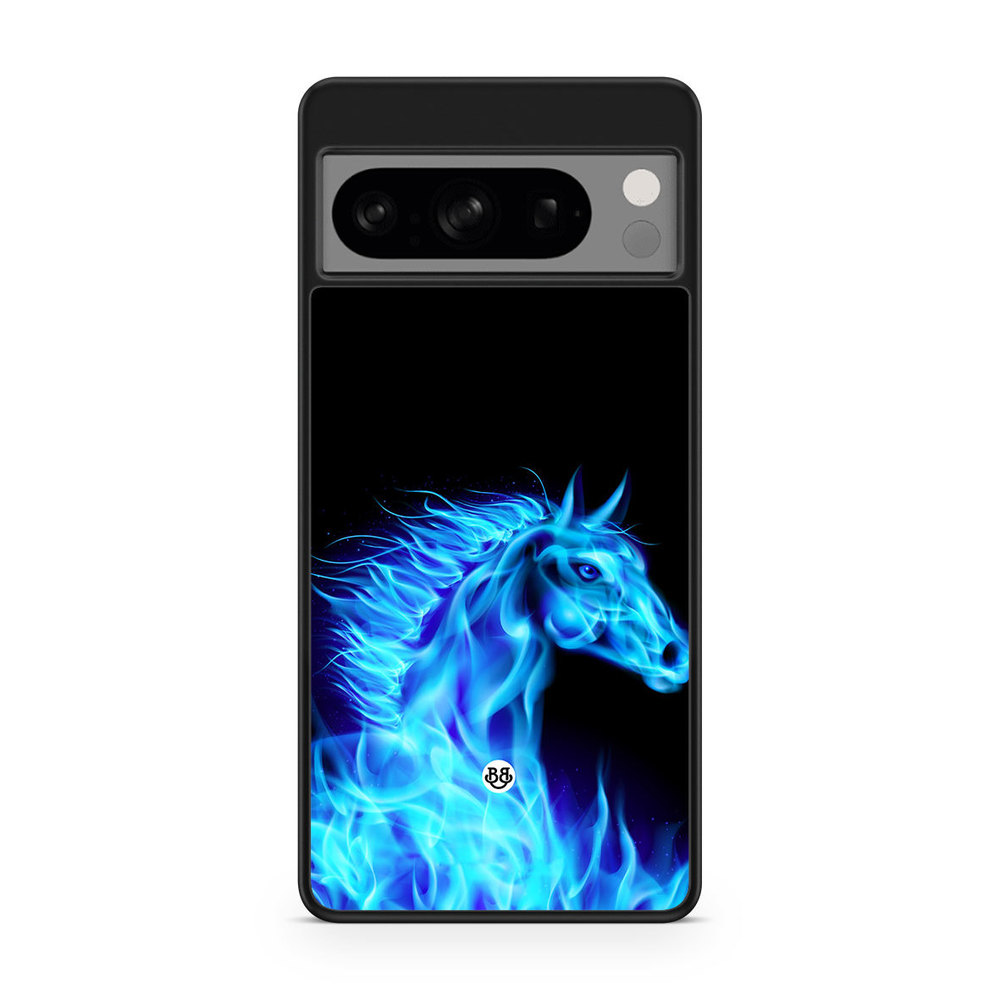 Google Pixel 8 Pro Case - Flames Horse Blue