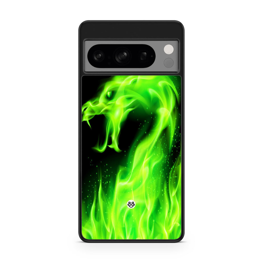 Google Pixel 8 Pro Case - Green Flames Dragon
