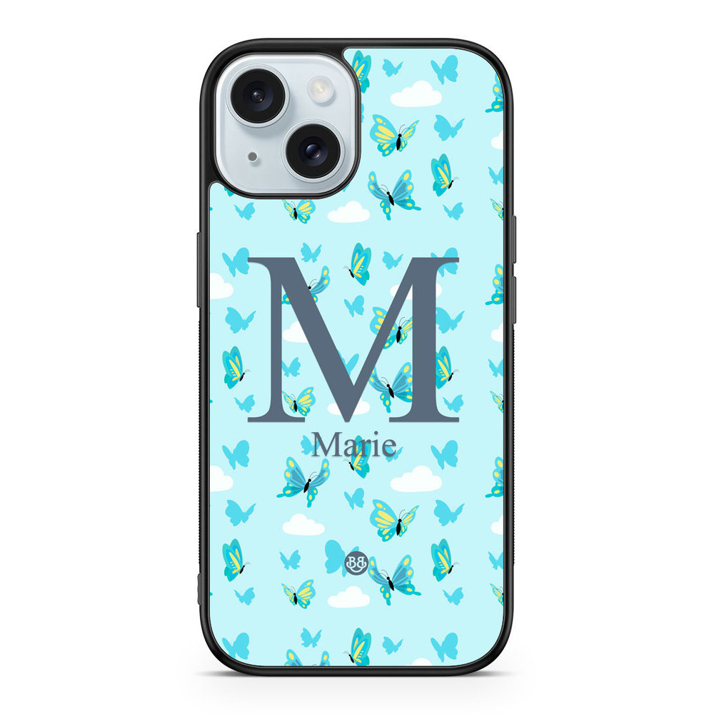 iPhone 15 med Ditt eget namn - AWAKEN - Butterfly Blue | Mobilskal & Mobilfodral BJORNBERRY