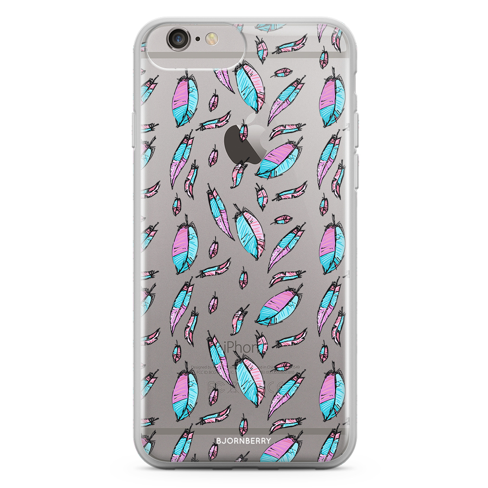 iPhone 6 Plus/6s Plus Fashion Case - Pink/Blue Feathers