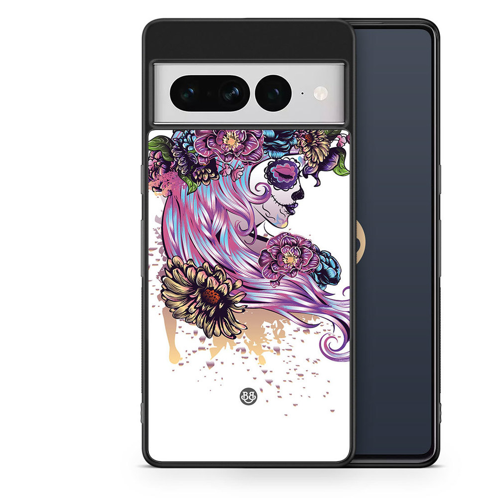 Google Pixel 7 Pro Case - Skull Girl Flowers