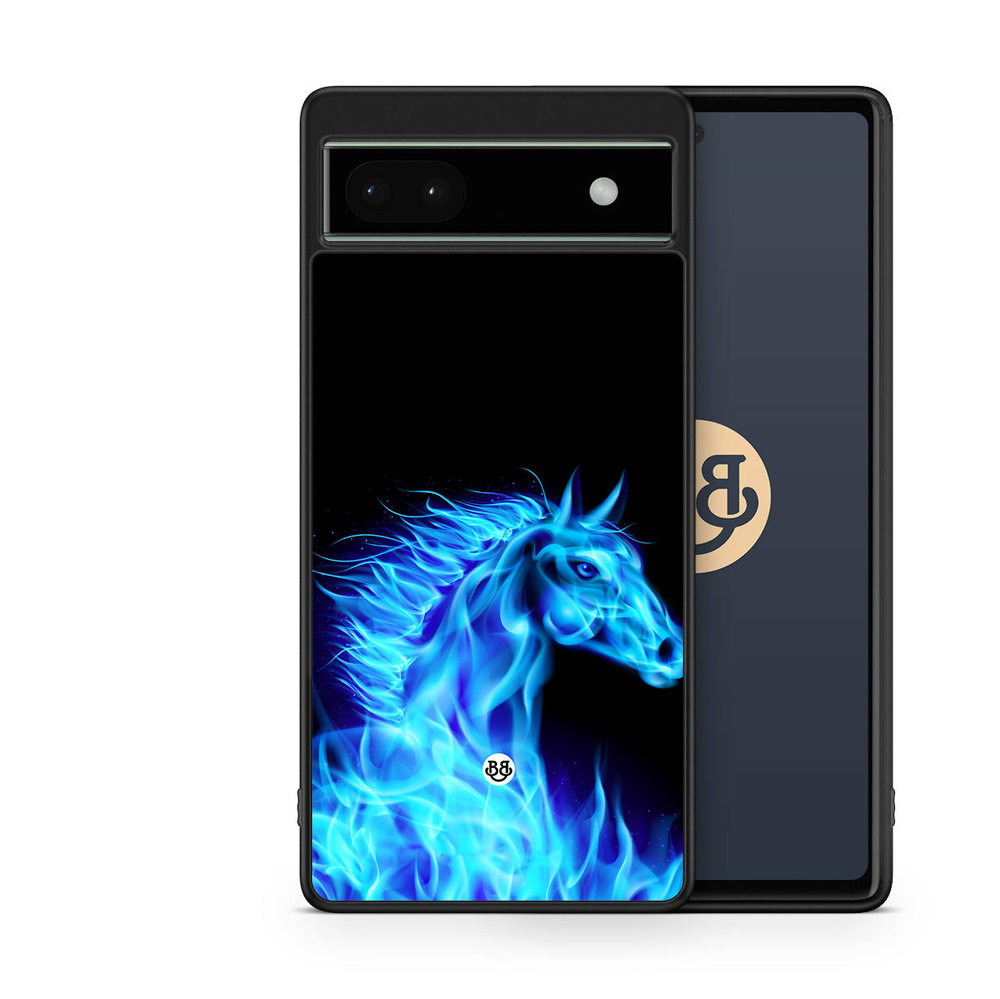 Google Pixel 6a Case - Flames Horse Blue