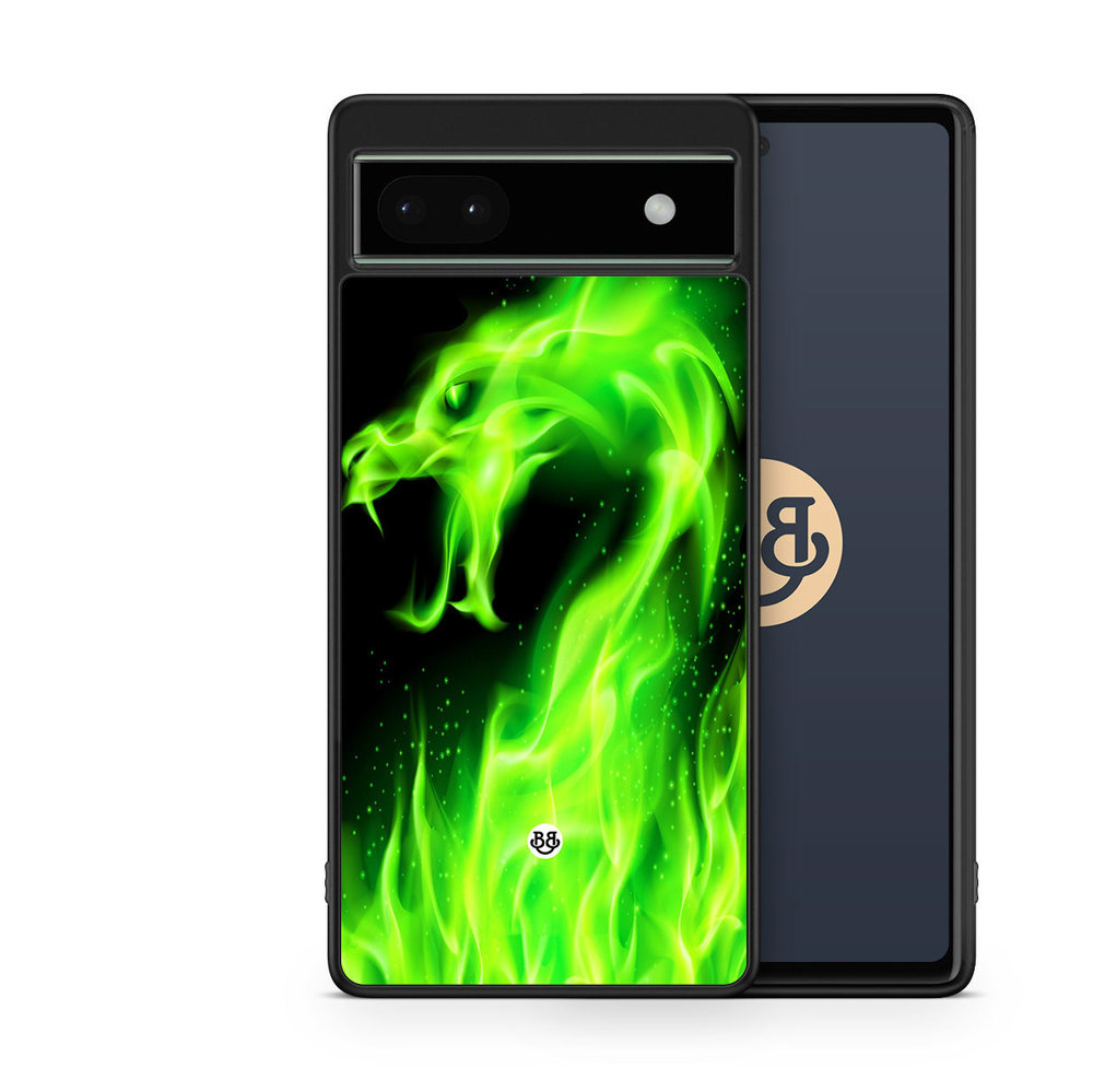 Google Pixel 6a Case - Green Flames Dragon
