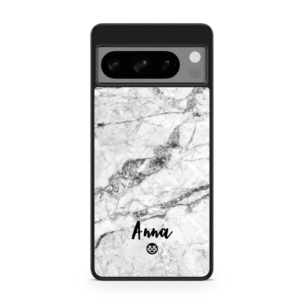 Google Pixel 8 Pro Custom Skal - White Marble Name