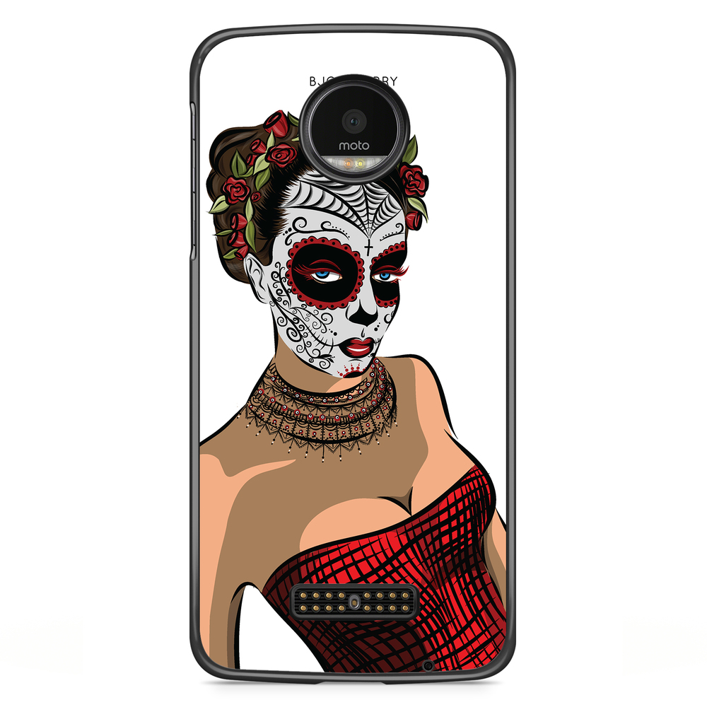 Moto Z2 Play Case - Skull Mask Flowers