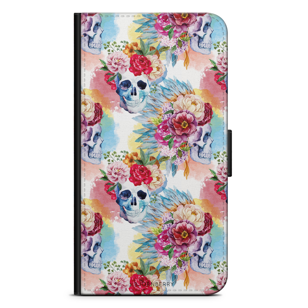 Samsung Galaxy Note 4 Plånboksfodral - Dödskallar & Blommor