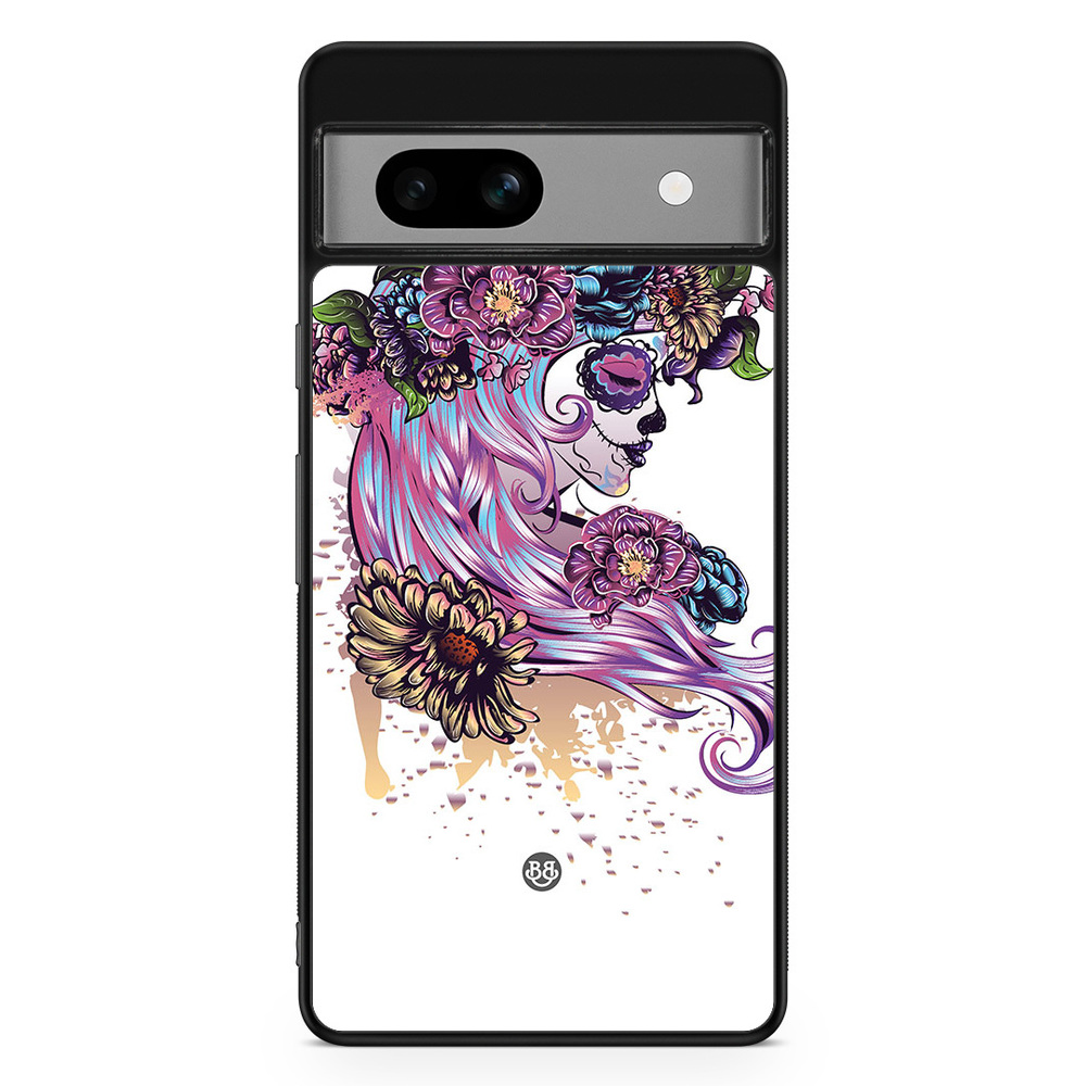 Google Pixel 7a Case - Skull Girl Flowers