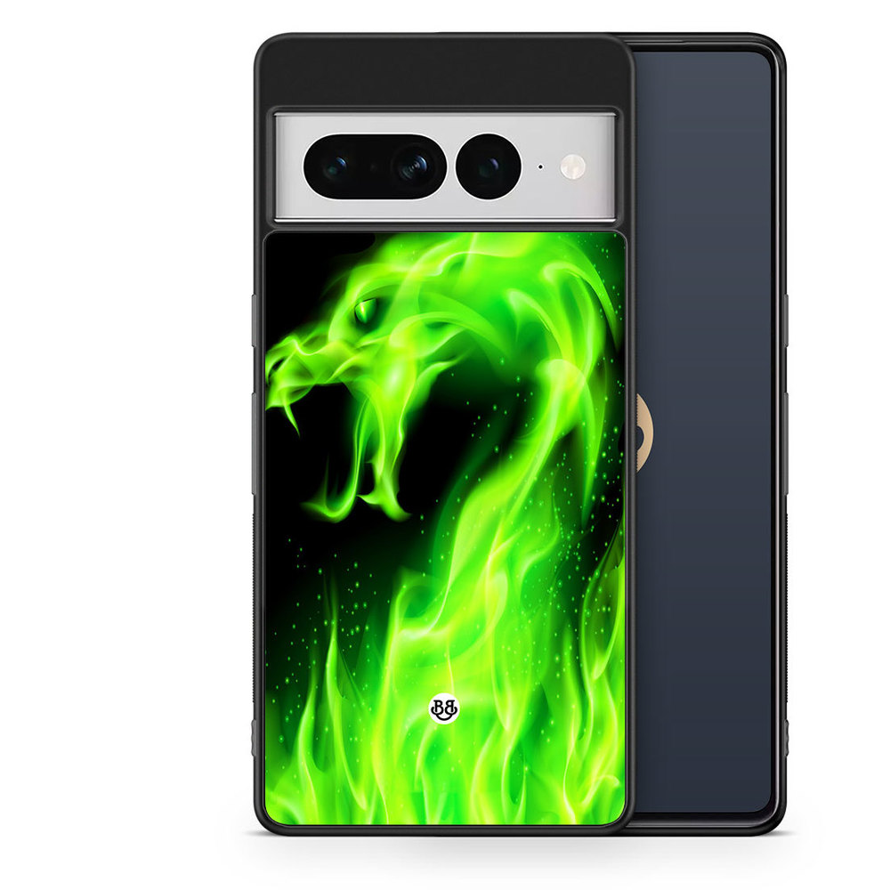 Google Pixel 7 Pro Case - Green Flames Dragon