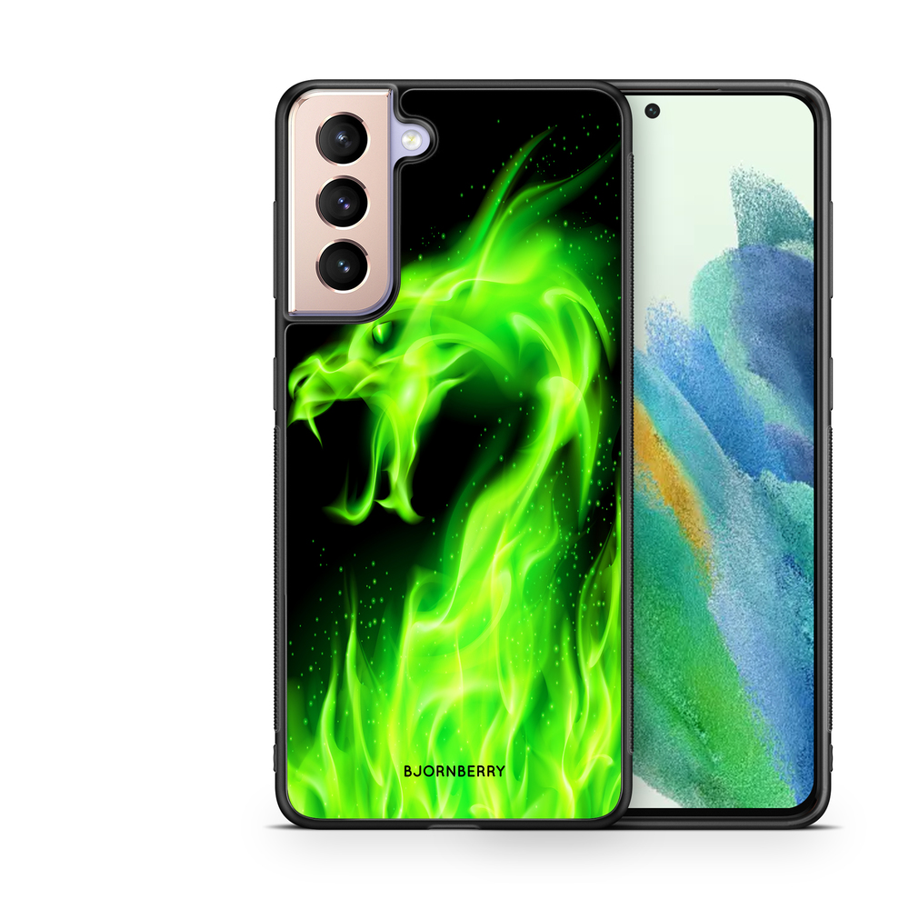 Samsung Galaxy S21 FE 5G Case - Green Flames Dragon