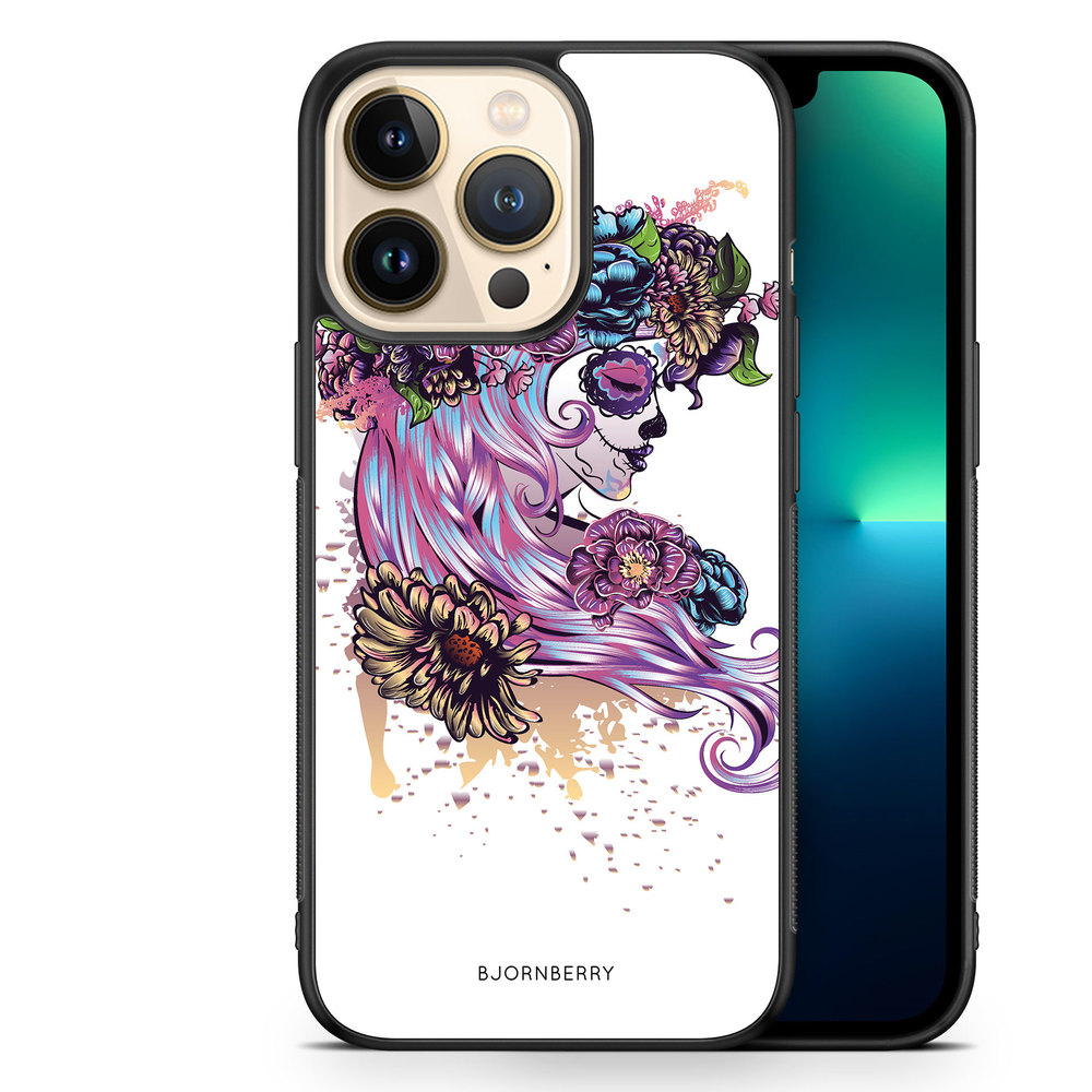 iPhone 13 Pro Case - Skull Girl Flowers