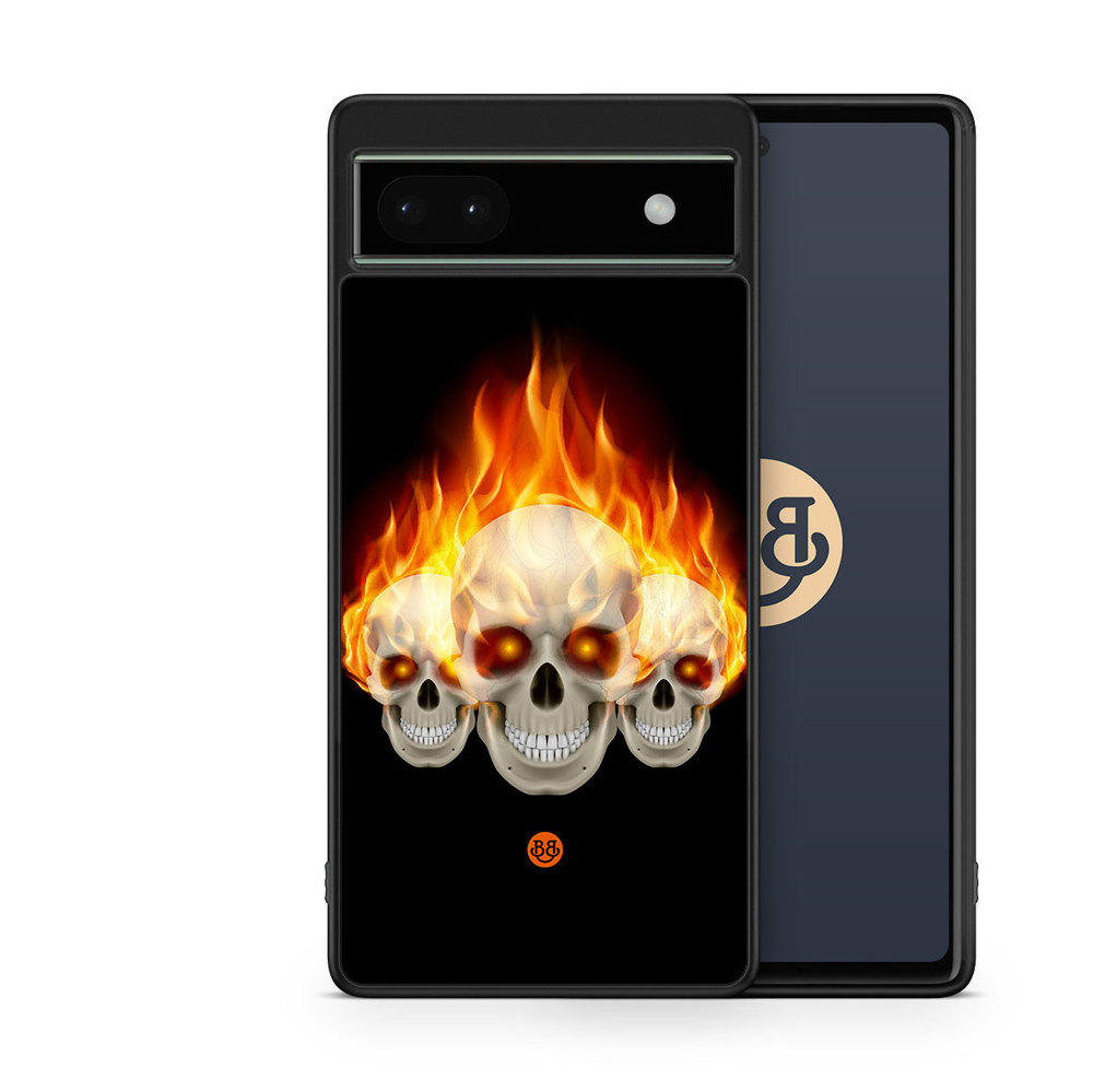 Google Pixel 6a Case - Flames Skulls