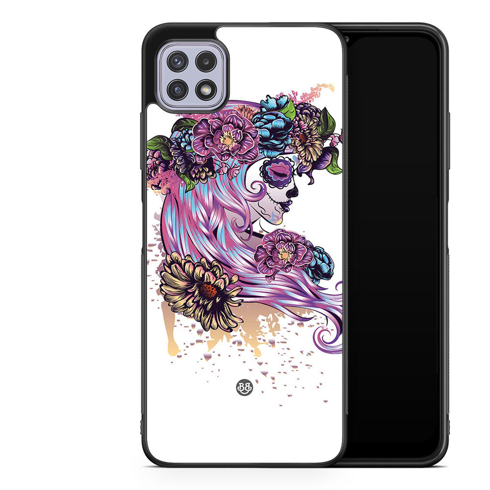 Samsung Galaxy A22 4G Case - Skull Girl Flowers