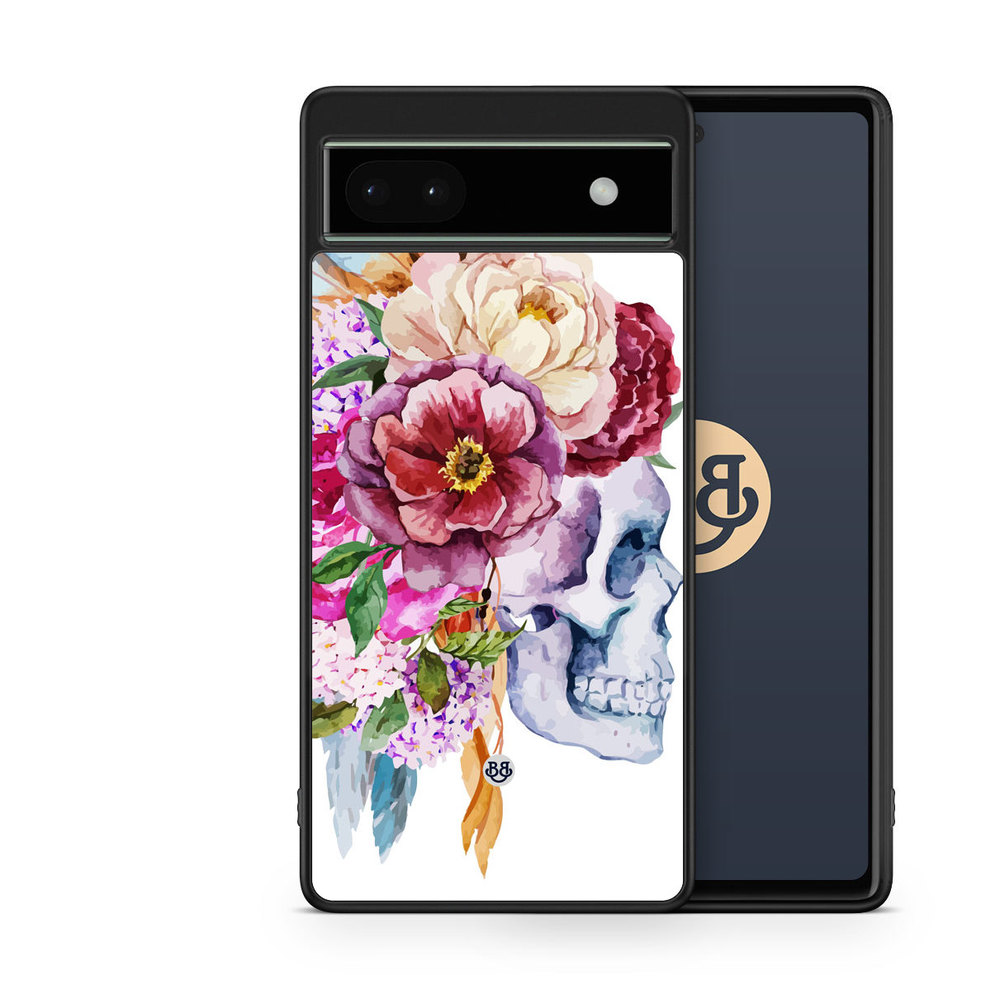 Google Pixel 6a Case - Skull & Flowers